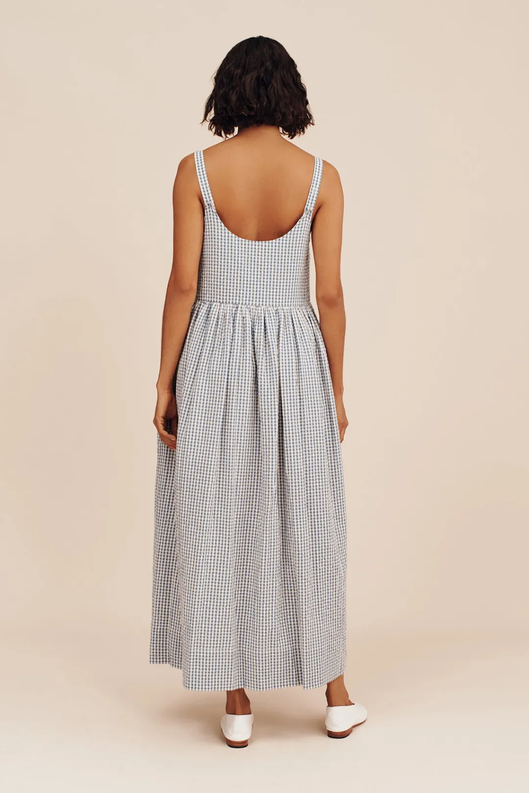 Shop MIRA DRESS - BLUE GINGHAM Maxi Dresses|Dresses