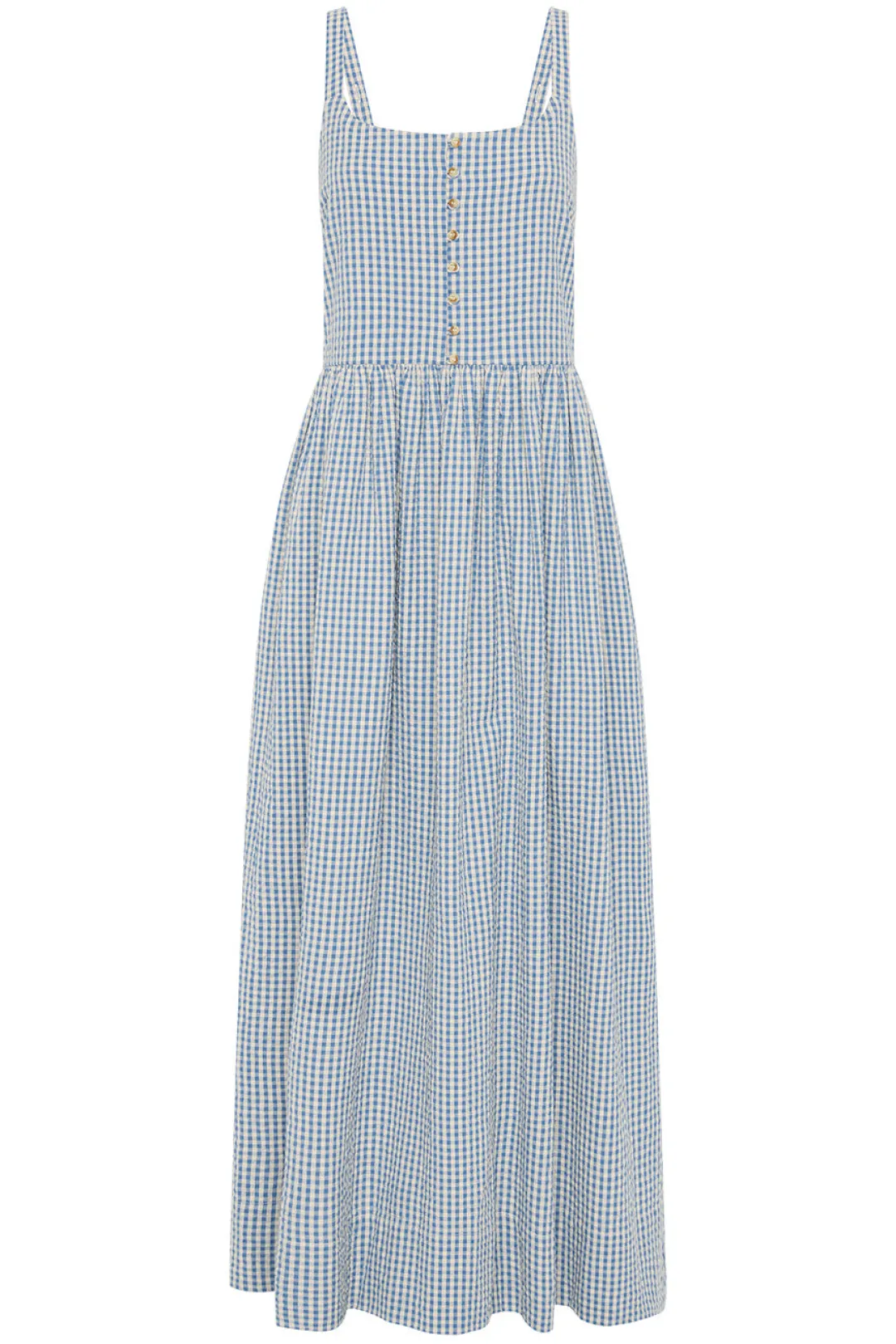 Shop MIRA DRESS - BLUE GINGHAM Maxi Dresses|Dresses