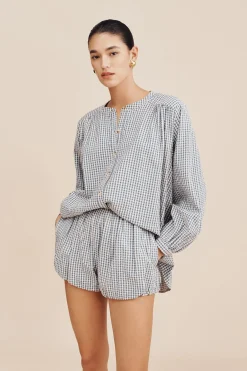Cheap MIRA SHIRT - BLUE GINGHAM Coordinating Sets|Tops