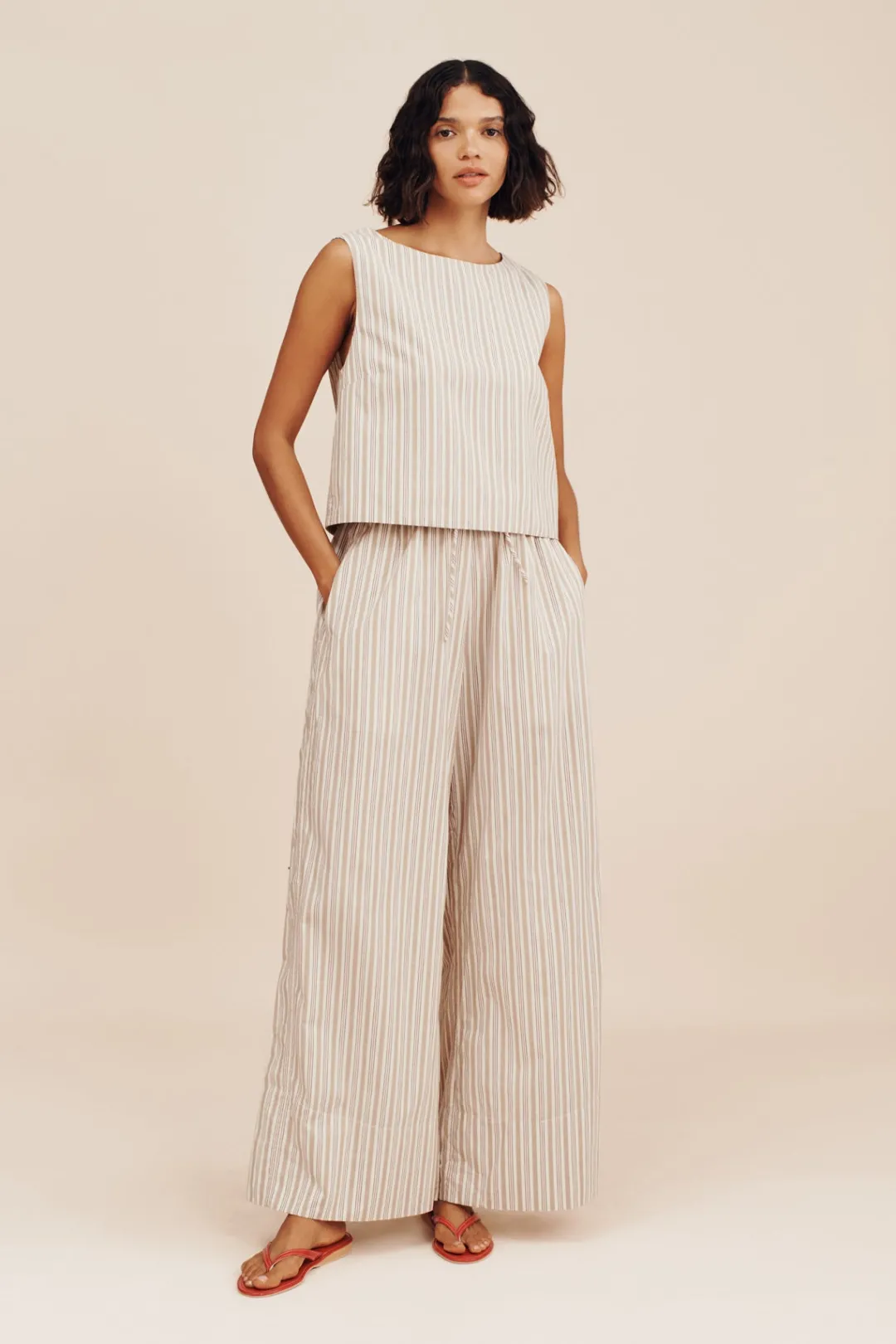 Best Sale VIVIAN PANT - BEIGE STRIPE Coordinating Sets|Trousers